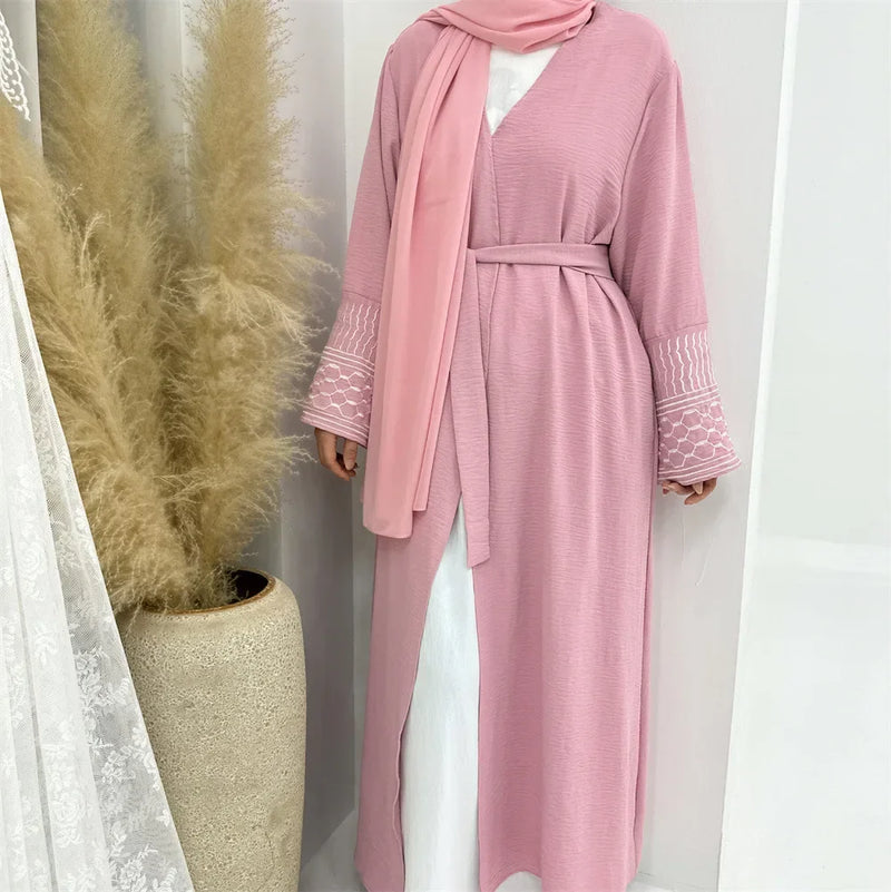 Saviig Eid Embroidered Kimono Cardigan Abaya for Muslim Women