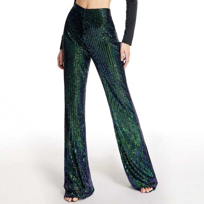 Saviig Sequin High Waisted Flare Pants Night Out Club Bell Bottom Trousers