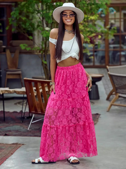 Saviig Lace Hollow Flower Long Skirt - Summer Beach Style Fashion