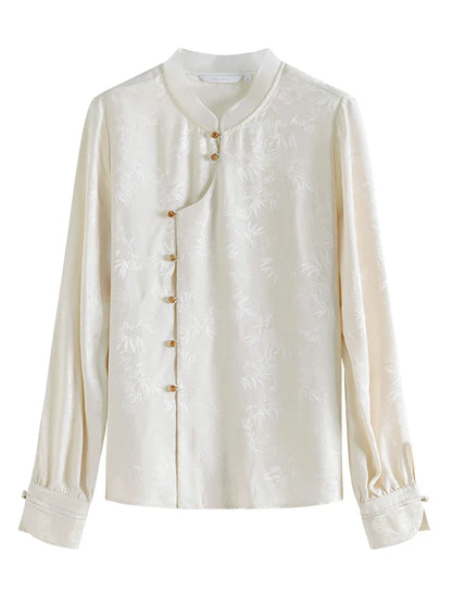 Saviig Jacquard Stand Collar Blouse - Women's Chinese Style Top