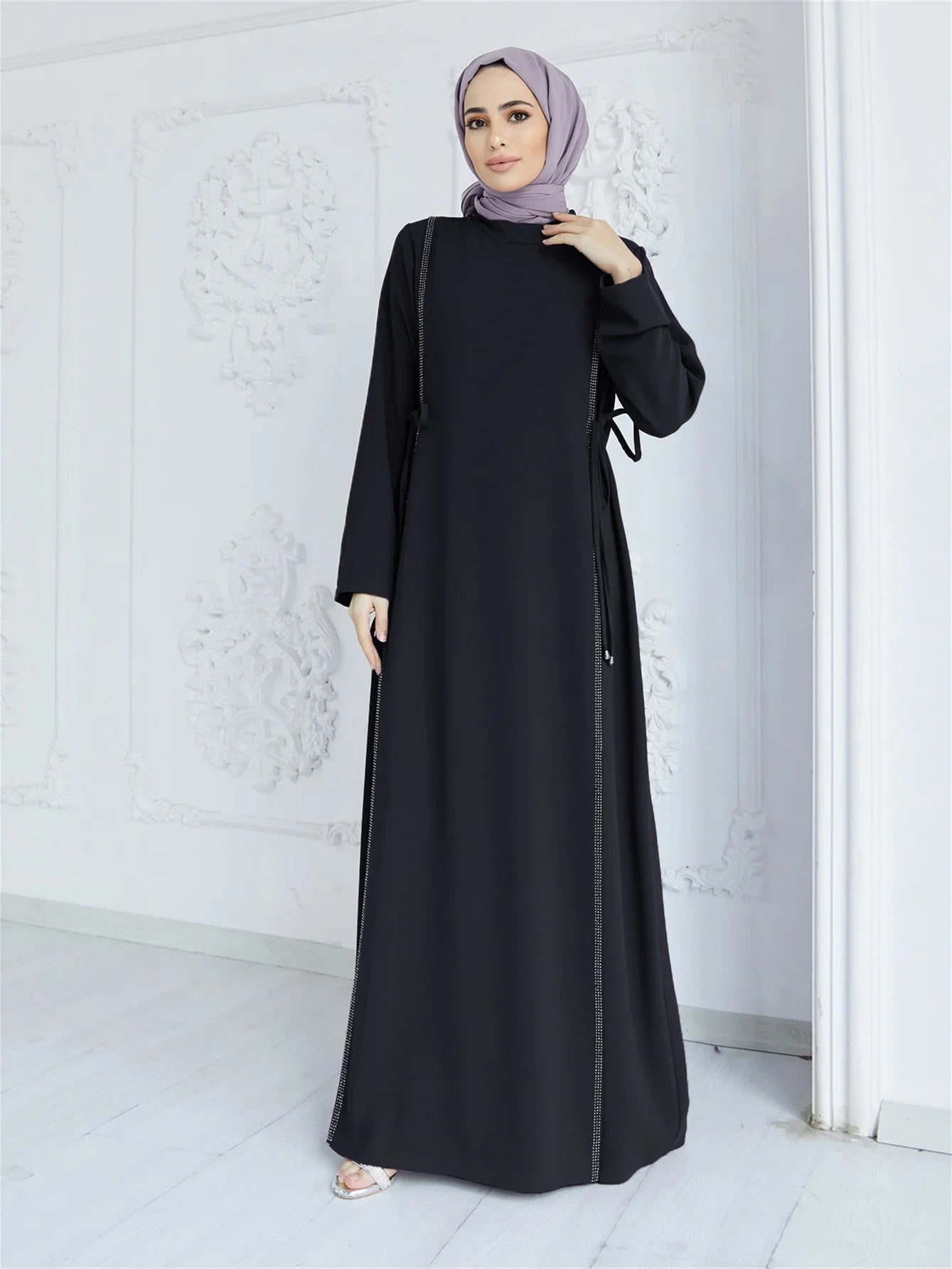Saviig Diamond Abaya Caftan Elegant Long Sleeve Party Dress
