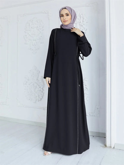 Saviig Diamond Abaya Caftan Elegant Long Sleeve Party Dress