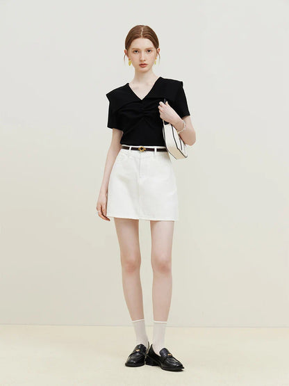 Saviig Knitted Doll Collar Short-sleeve Tee: Chic Summer Style