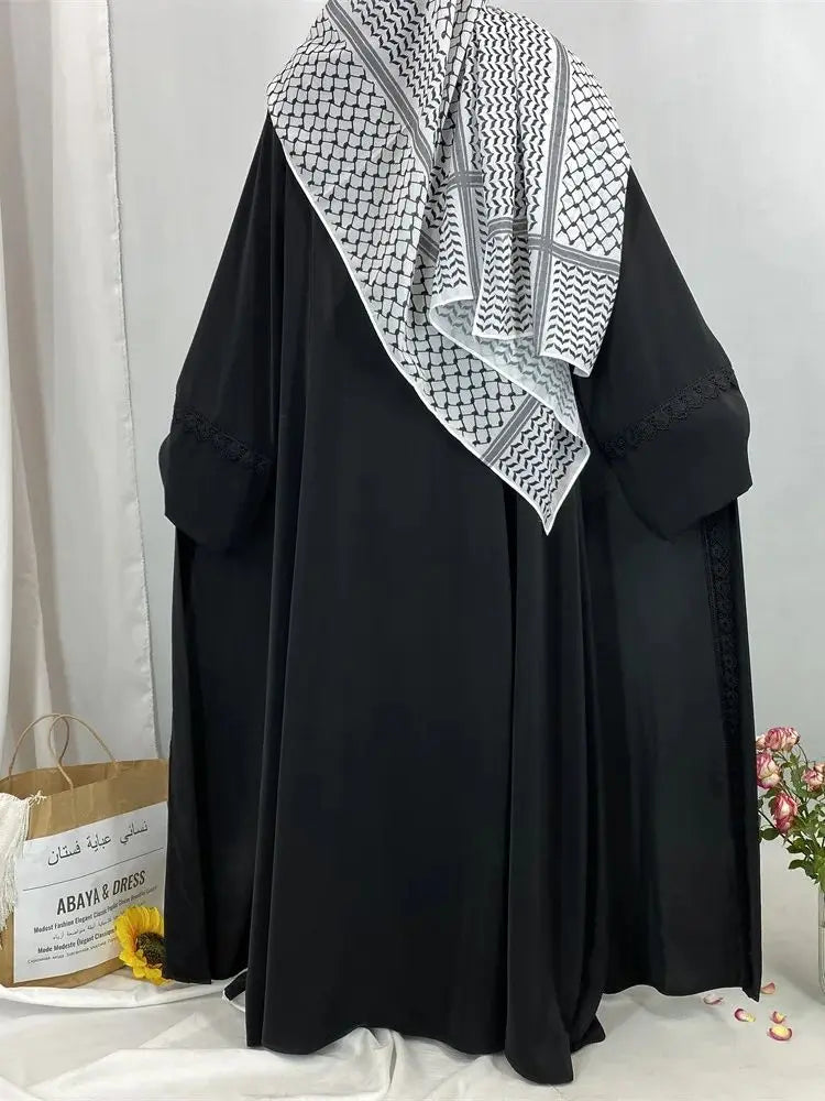 Saviig Ramadan Eid Mubarak Black White Kimono Abaya for Women