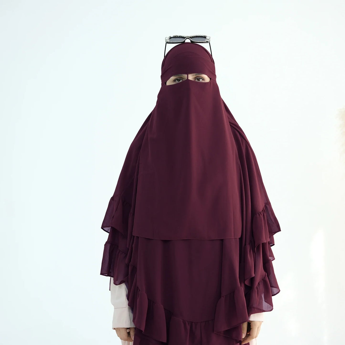 Saviig Chiffon Niqab with Nose String, Face Cover for Muslim Women