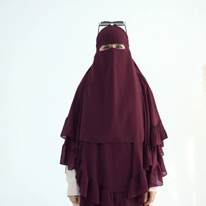 Saviig Chiffon Niqab with Nose String, Face Cover for Muslim Women