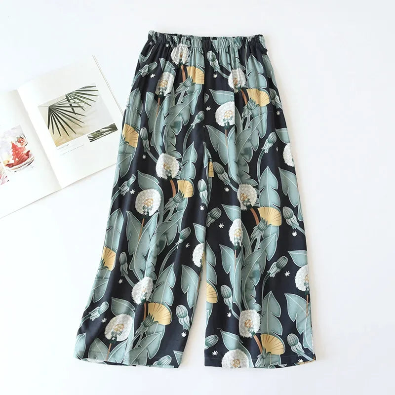 Saviig Summer Viscose Wide Leg Pajama Cropped Pants Plus Size