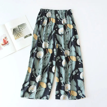 Saviig Summer Viscose Wide Leg Pajama Cropped Pants Plus Size