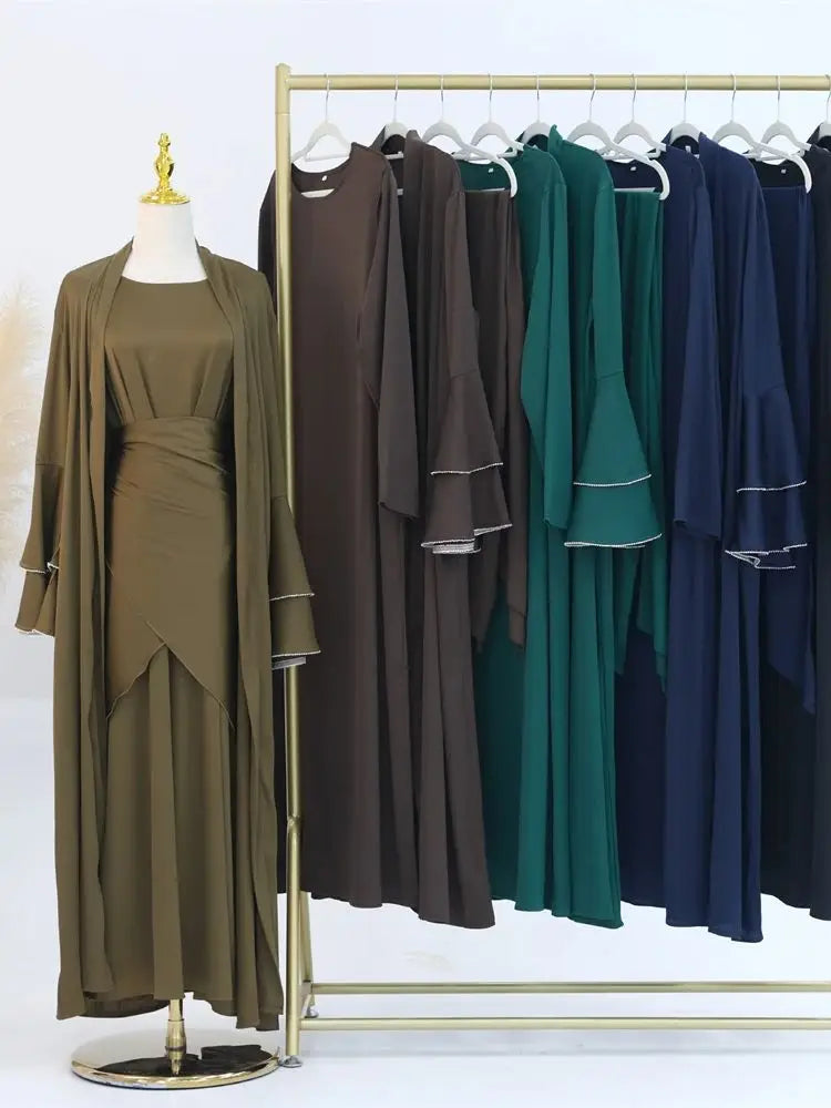 Saviig Ramadan Eid Abaya Set with Hijab & Kimono for Muslim Women