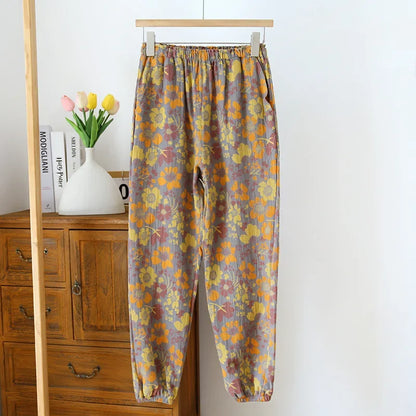Saviig Women's Cotton Pajama Pants with Colored Flower Design