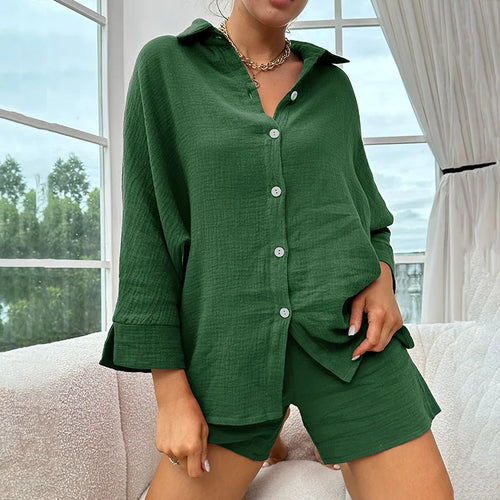 Saviig Women's Cotton Linen Sleepwear Set