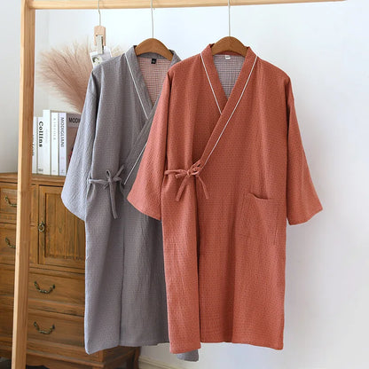 Saviig Japanese Kimono Robe Couple Nightgown 100% Cotton Bathrobe