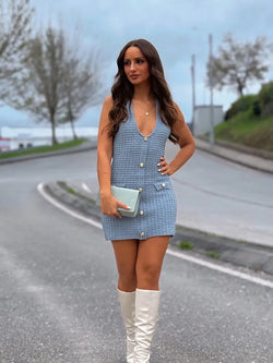 Saviig Sexy Blue Mini Dress Women's Off Shoulder Bodycon Gowns