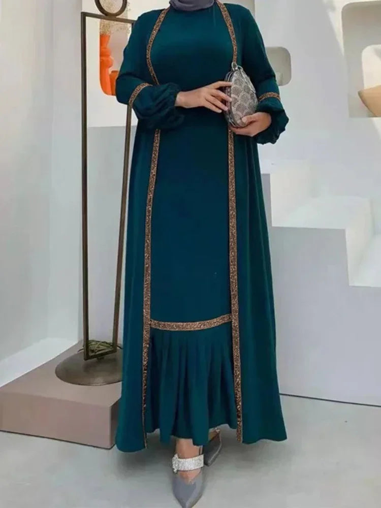 Saviig Eid Lantern Sleeve Maxi Abaya Dress Set
