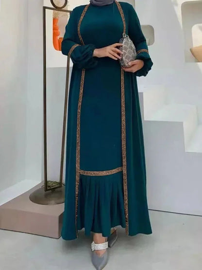 Saviig Eid Lantern Sleeve Maxi Abaya Dress Set