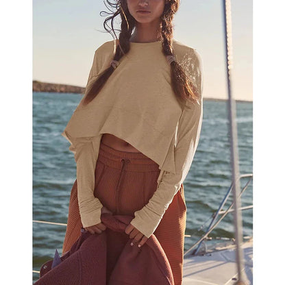 Saviig Long Sleeve Cotton T-Shirt Women's Asymmetrical Korean Fashion Top