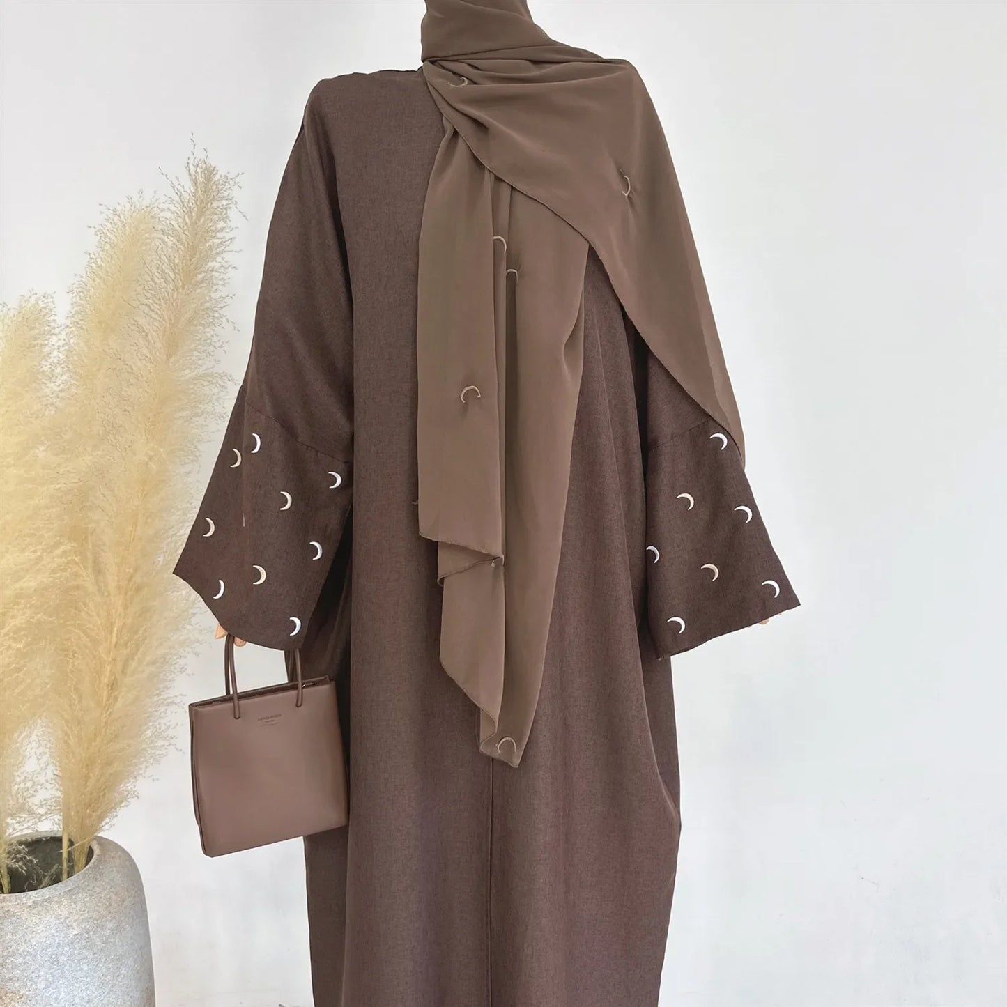 Saviig Moon Embroidery Open Abaya, Batwing Sleeves Kimono for Muslim Women