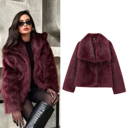 Saviig Plush Burgundy Bomber Jacket for Women - Winter Warmth and Style