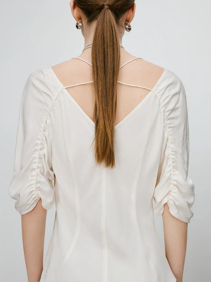 Saviig Pleated White Acetate Shirt Female Summer 2025 Collection