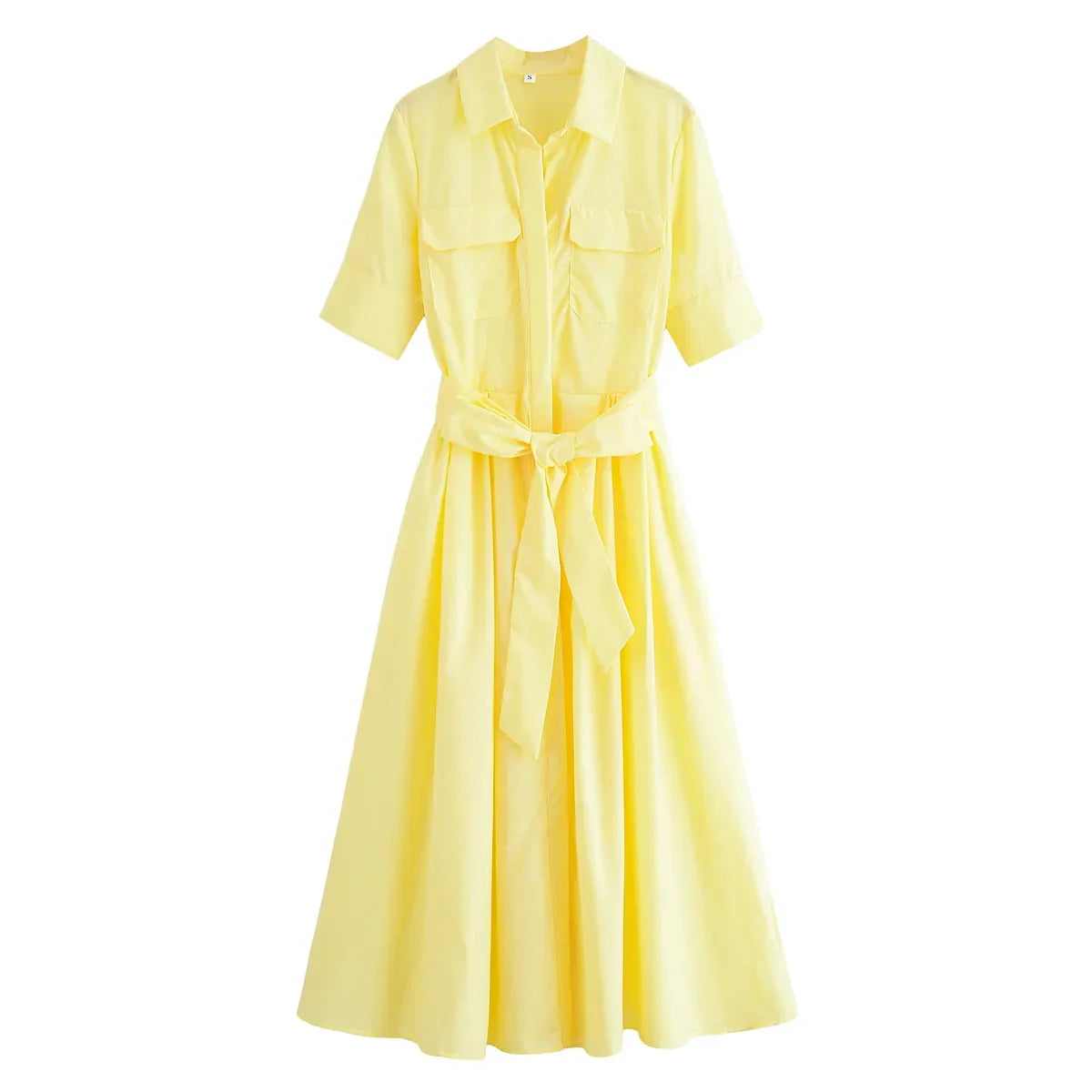 Saviig Retro Double Pocket A-line Dress, Half Sleeve, Lapel, Pleated, Daily Street Style