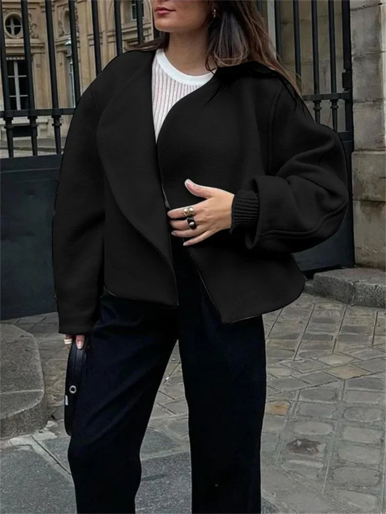 Saviig Casual Lapel Cardigan Top Women's Long Sleeve Elegant Solid Jacket