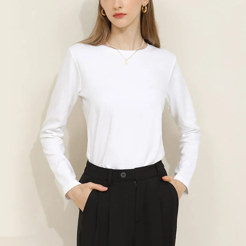 Saviig Cotton V-Neck Women's Long Sleeve Tee Casual Top