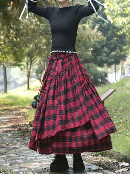 Saviig Lace Irregular Hem Medieval Skirt, High Waist Pleated, Heavy Cotton