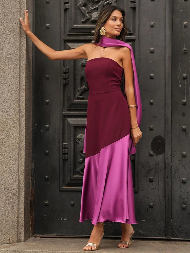 Saviig Chic Mesh Sheer Off Shoulder Dress with Irregular Hem & Split Back