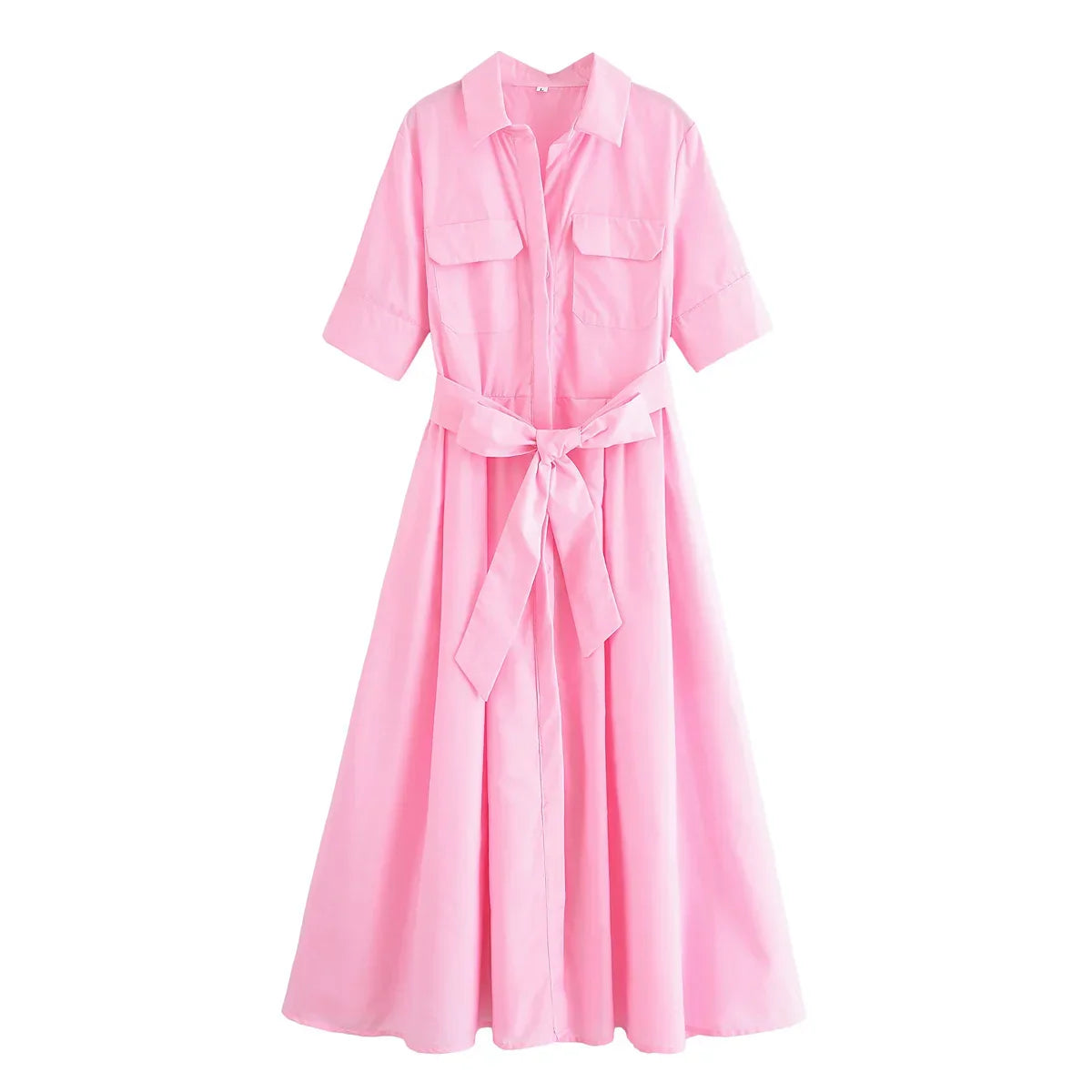 Saviig Retro Double Pocket A-line Dress, Half Sleeve, Lapel, Pleated, Daily Street Style