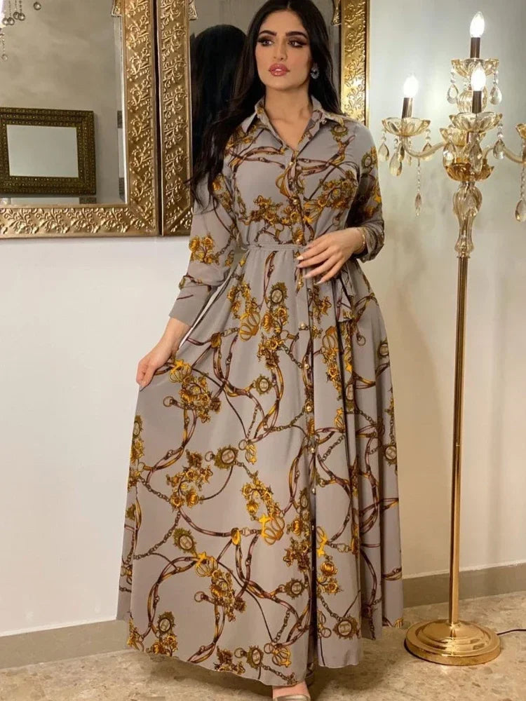 Saviig Ramadan Print Abaya Dress for Women, Elegant Islamic Kaftan Vestidos