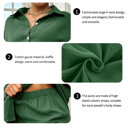 Saviig Women's Cotton Linen Sleepwear Set