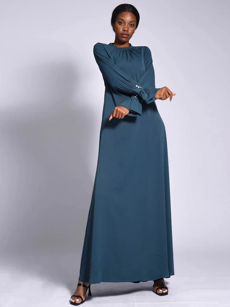 Saviig Muslim Women's High Neck Abaya Maxi Dress