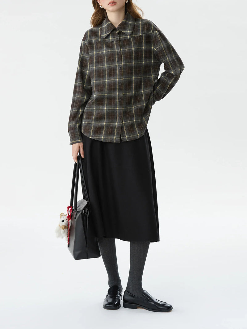 Saviig Women's Winter Plaid Polo Neck Shirt - Long Sleeve Casual Top