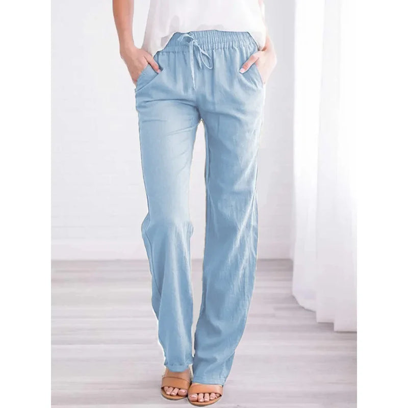 Saviig Breezy Cotton Linen Drawstring Pants - Casual & Comfy Straight Leg Trousers