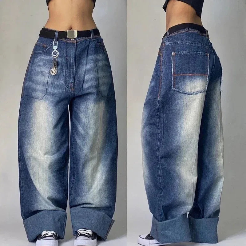 Saviig Black Letter Print Baggy Jeans: High Waist Gothic Wide Leg Trousers