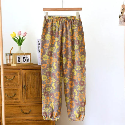 Saviig Cotton Crepe Leaf Print Pajama Pants
