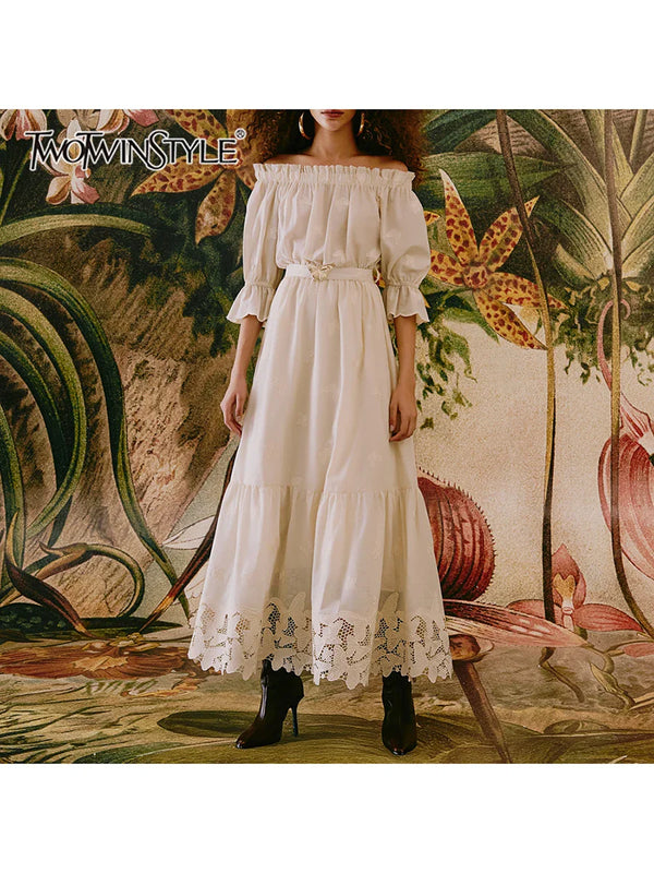 Saviig Vintage Embroidery Dress with Detachable Bow and Sashes