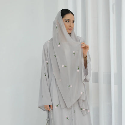Saviig Rose Embroidered Chiffon Hijab Shawl for Muslim Women
