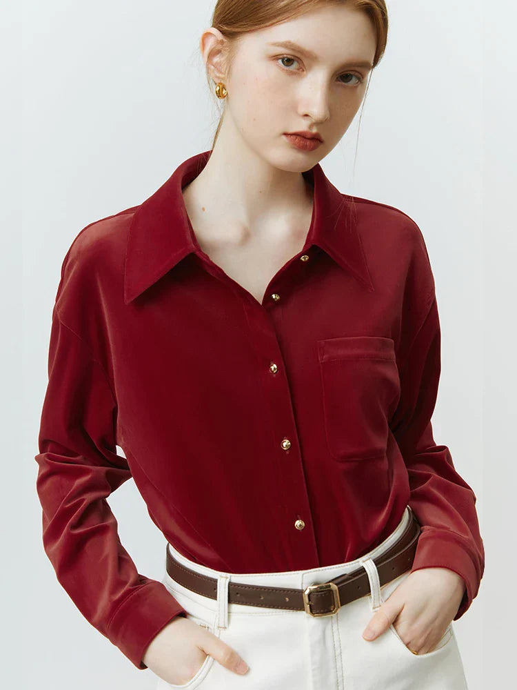 Saviig Velvet Warm Top: French Chic 2022 Winter Elegant Office Lady Shirt