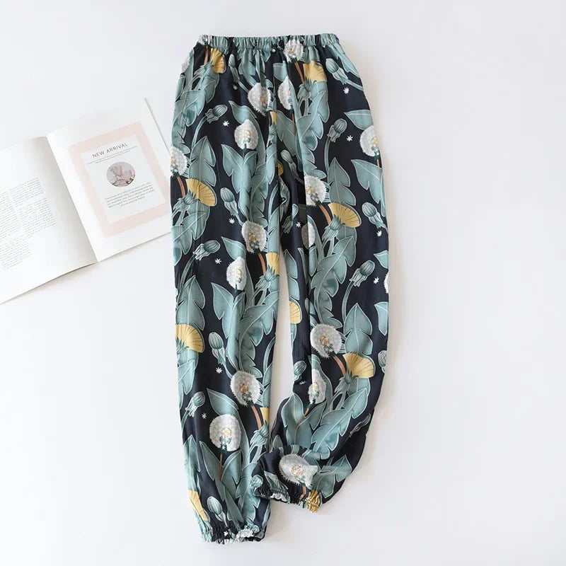 Saviig Floral Viscose Pajama Pants: Comfortable Loose Fit Home Trousers