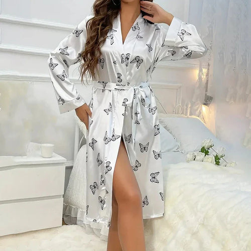 Saviig Satin Kimono Nightgown Sleepwear Nightie for Women Ÿ?? V Neck Long Sleeve Pyjama