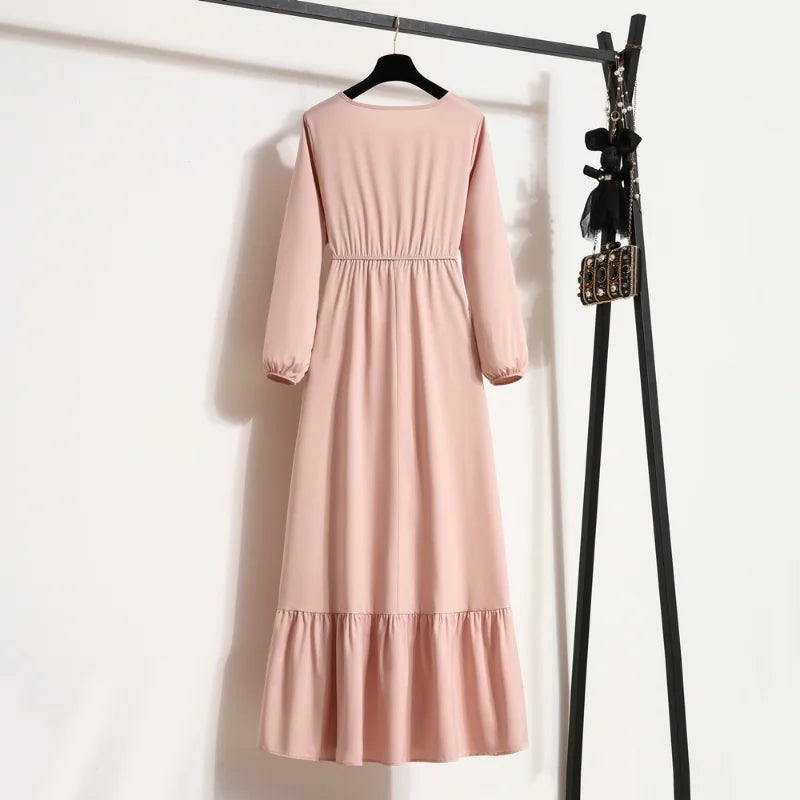 Saviig Solid Chiffon Maxi Dress for Women - Spring Autumn Collection