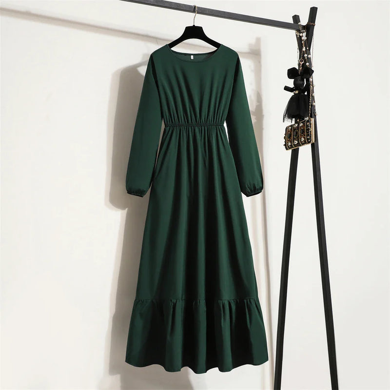 Saviig Solid Chiffon Maxi Dress for Women - Spring Autumn Collection