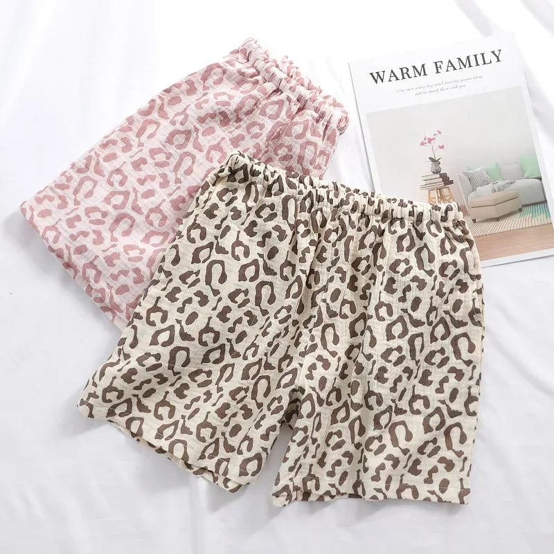 Saviig Leopard Print Couple Shorts: Soft Cotton Crepe, Large Size, Cute Home Pants