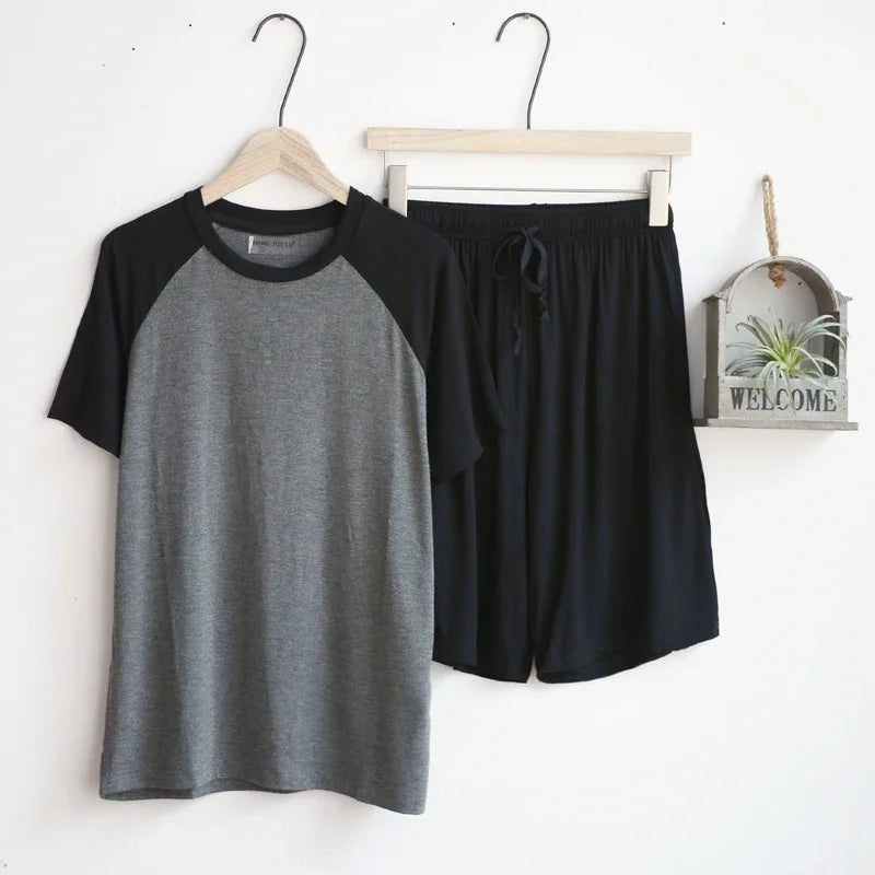 Saviig Men's Summer Pajama Set: Thin Short Sleeve Shorts, Versatile for Sports and Home