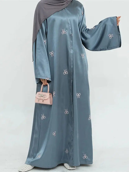 Saviig Ramadan Eid Embroidery Kimono Abaya Dress for Muslim Women