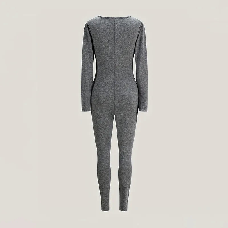 Saviig Autumn Solid Long Sleeve Sports Jumpsuit Women Skinny Fitness Romper