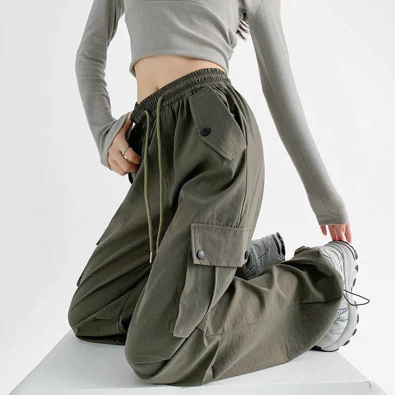 Saviig Y2K Cargo Pants: Oversized Harajuku Sweatpants with Drawstring Pockets