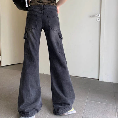 Saviig Flare Cargo Jeans Women High Street Denim Y2K Slimming Trousers