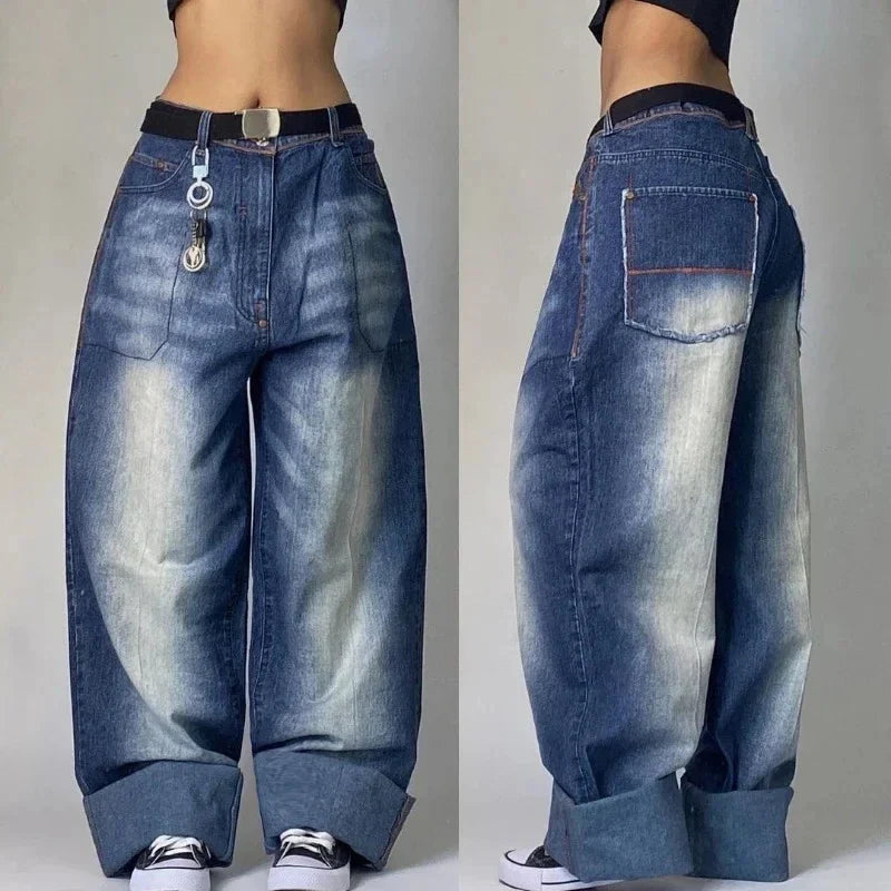 Saviig Black Washed Baggy Jeans: High Waist Wide Leg Pants
